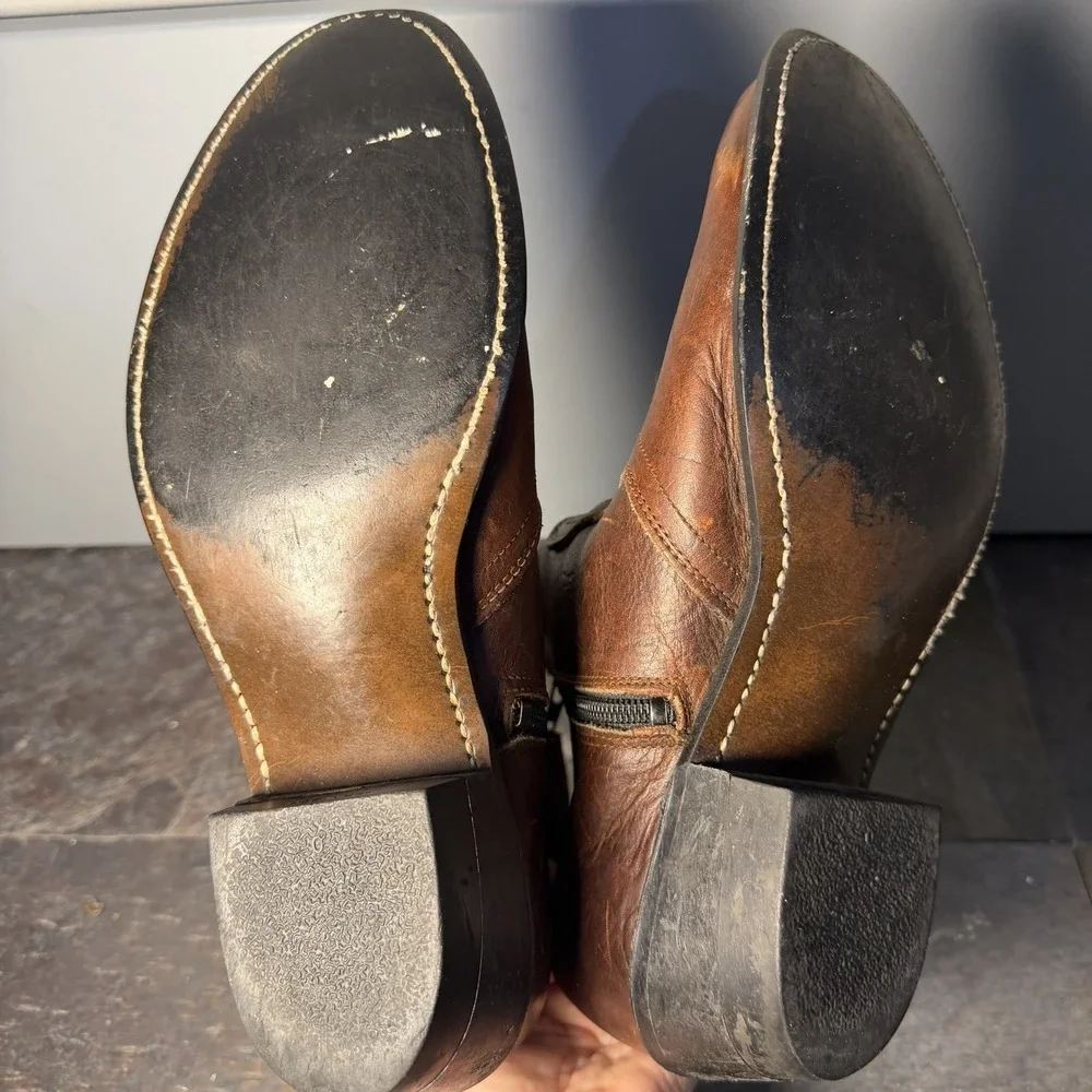 Vtg Genuine Leather Ankle Rockabilly Beatle Rancher Boot  brown 9.5D